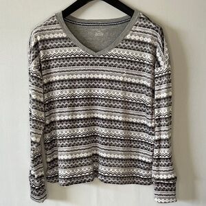 Nautica Sweater Women’s Size Large White Gray Long Sleeve V-Neck Stretch.